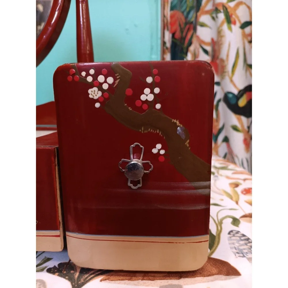 Antique Kyodai Mirror Stand Vanity  Japanese Lacquer Handpainted